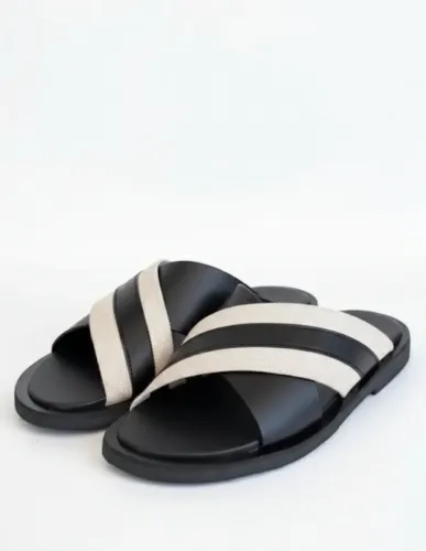Sandales soft Tchin ST Noir et blanc double bandes
