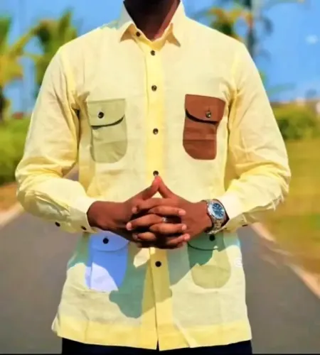 Chemise Jaune avec Poche Contraste