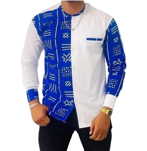 Chemise bleue, blanc pour homme 